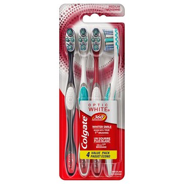 Colgate 360 Advanced Optic White Maunal Medium Toothbrush, 4-Pack