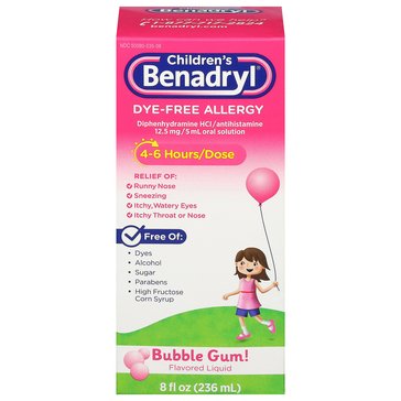 Benadryl Childrens Bubble Gum Dye Free Allergy Liquid